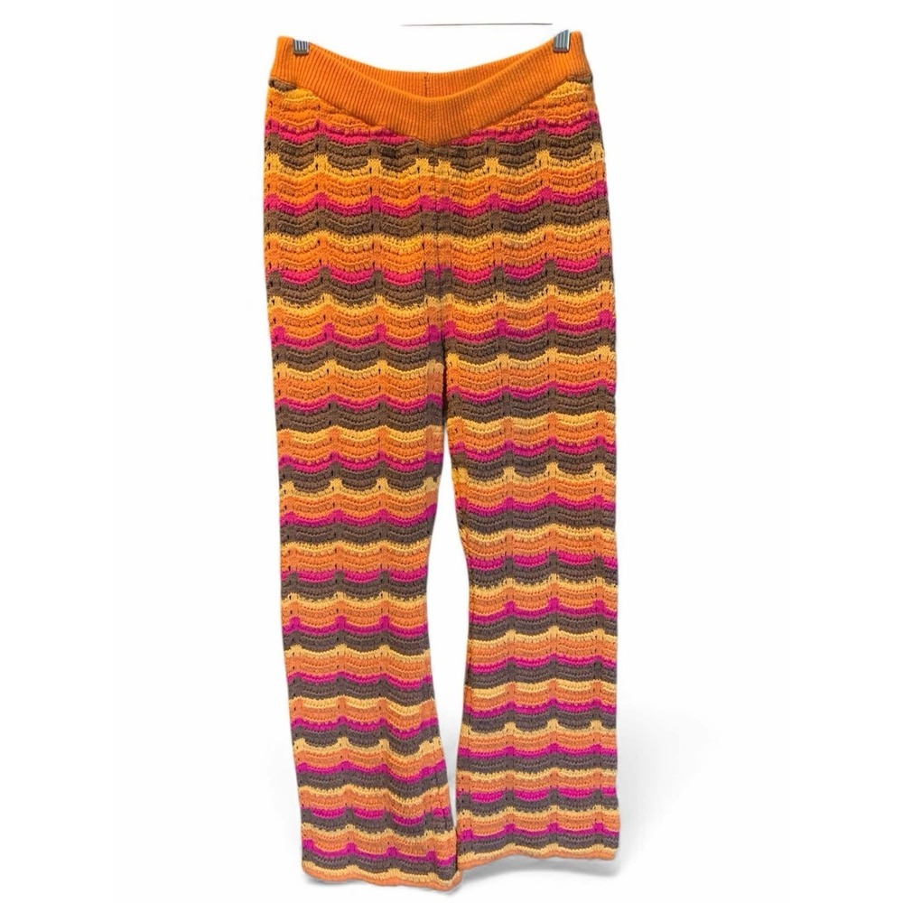 Cotton On Crochet Knit Pants Striped Wavy Y2K Boho Festival Preloved 100% Cotton
